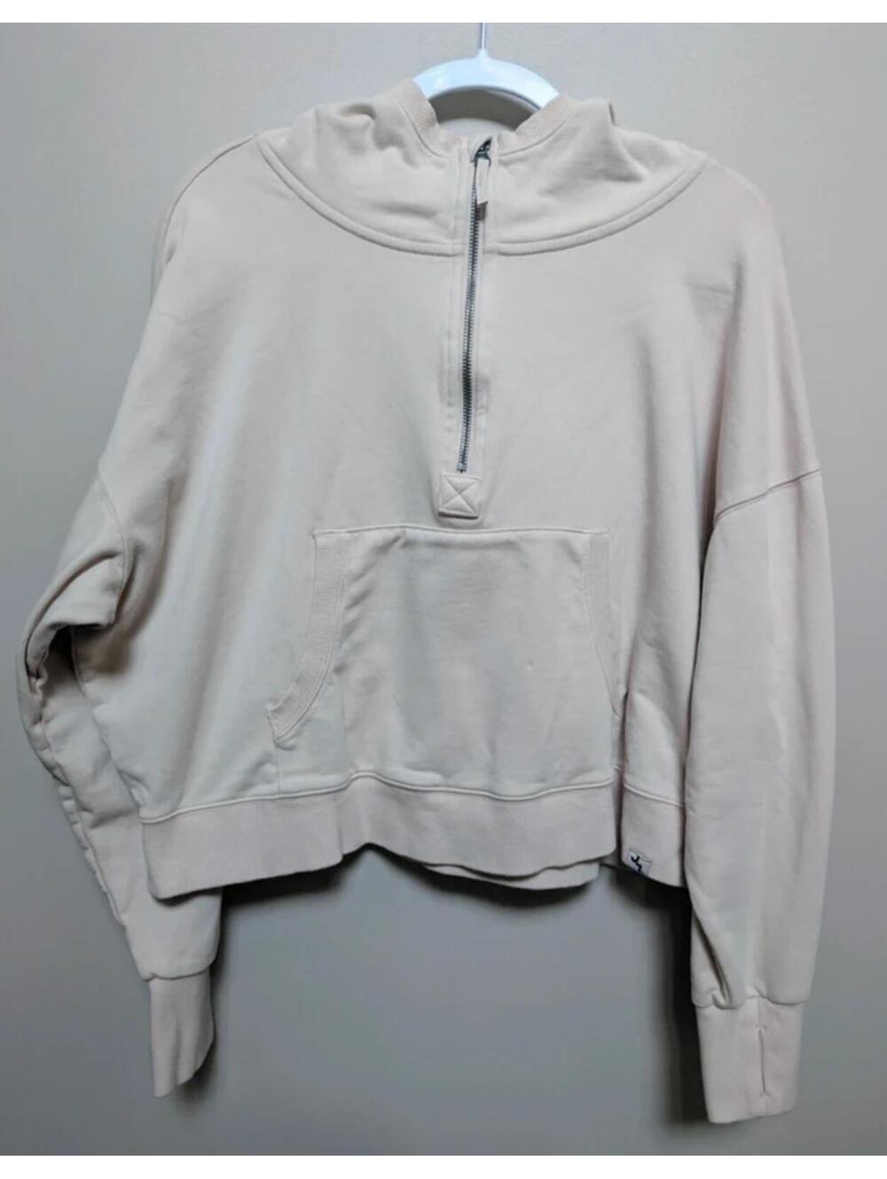 Joy Lab Cropped Half-Zip Hoodie Pullover – Cream Athleisure Sweatshirt – Size L
